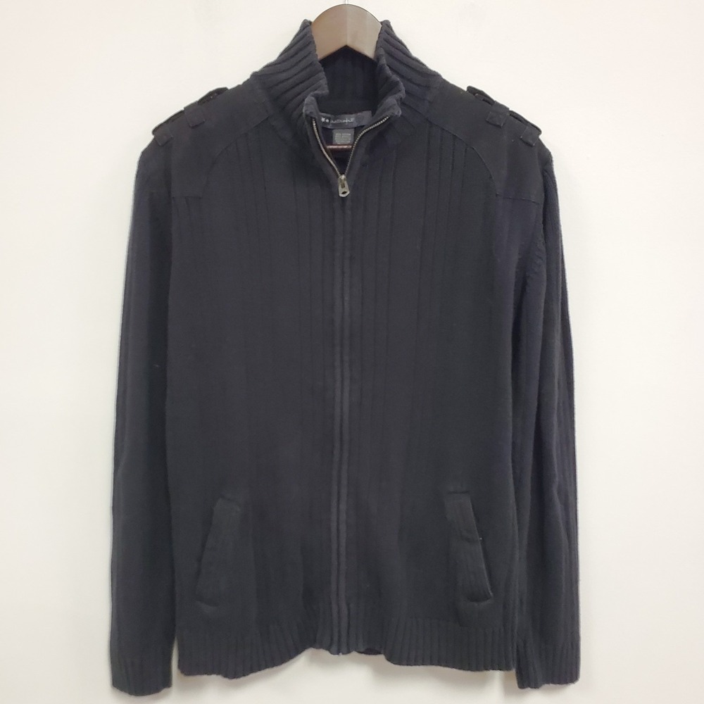 Retrofit Mens Full Zip Mock Neck Moto Cardigan Size L Faded‎ Black Layers Knit